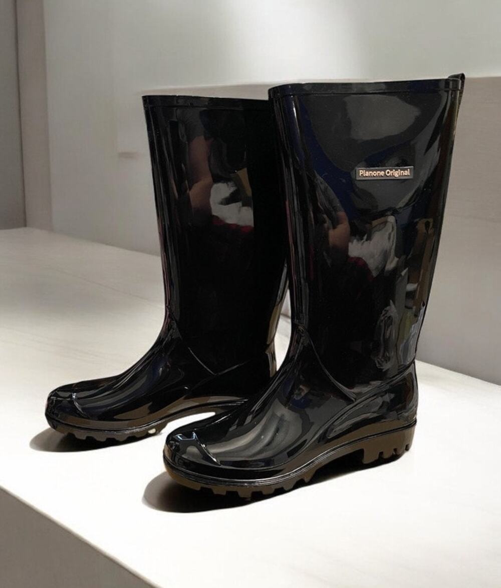 PLANONE Women's Tall Rain Boots Waterproof Black Slip On-USA SZ 10 SZ UK 29